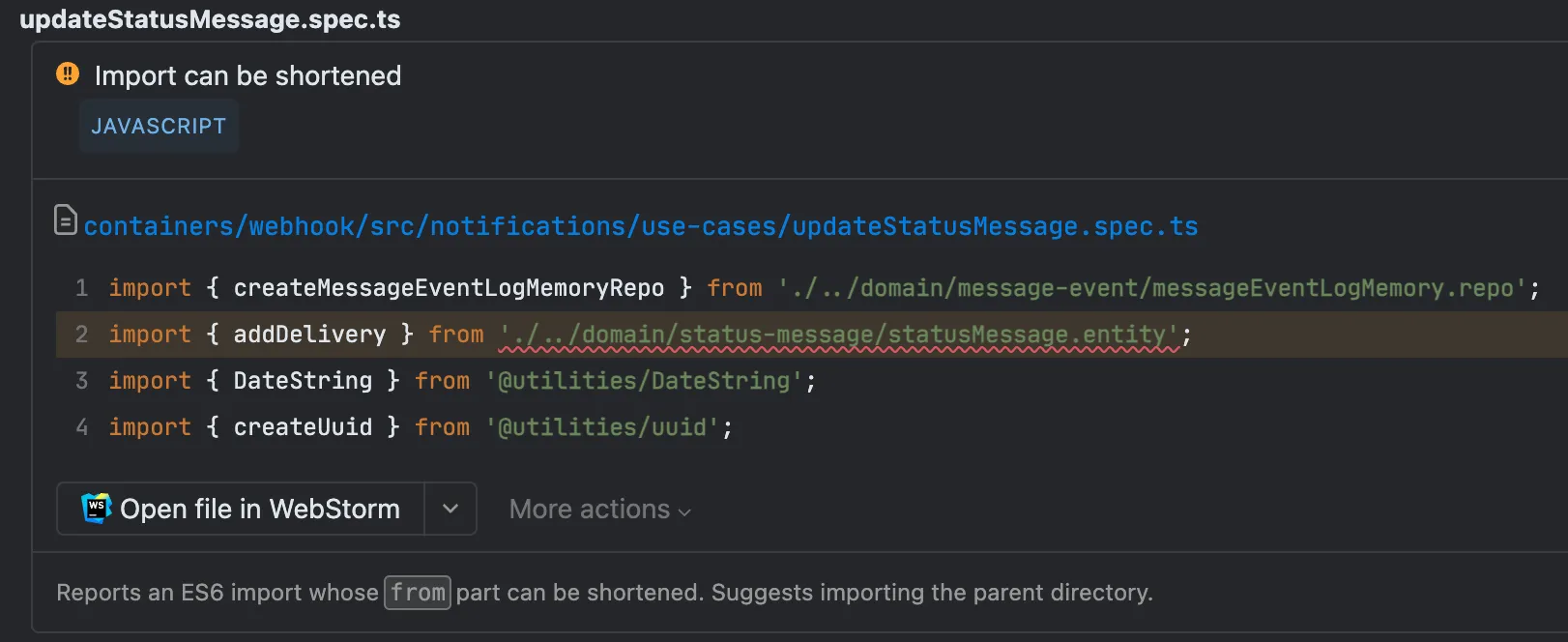 Import can be shortened warning